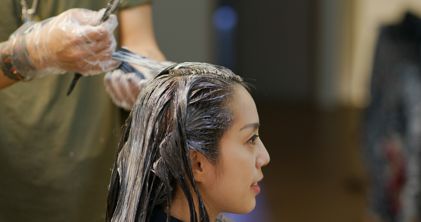 Woman Dye Her Hair at Beauty Salon